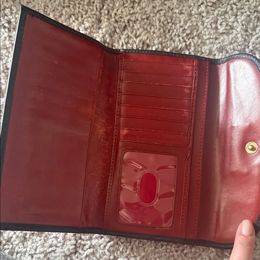 Dooney & Bourke Red Plaid Tartan Trifold Wallet with Leather Trim - Picture 6 of 11